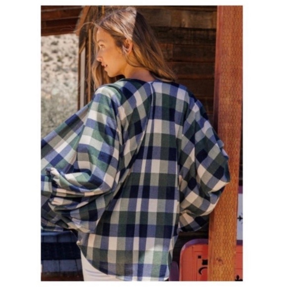 New Fall  Green,Navy, Ivory Checkered Plaid Lightweight Open Cardigan/Kimono - Picture 5 of 6